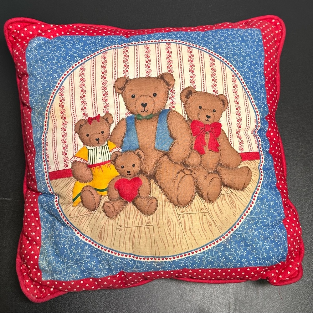 Vintage Throw Pillow Cranston Very Important Bears Family Cotton Fabric Teddy